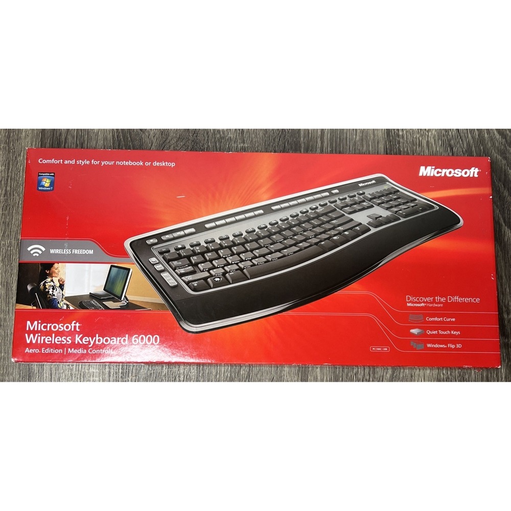 New! Microsoft Wireless KeyBoard 6000 Aero Edition Media Controls 2009 Windows 7